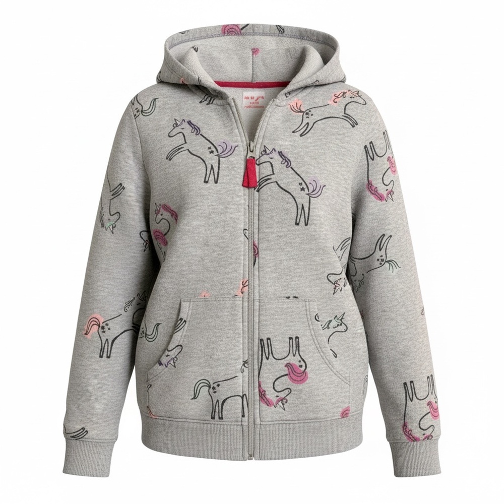 Cat & Jack Girls' Grey Unicorn Zip Hoodie girls 7/8